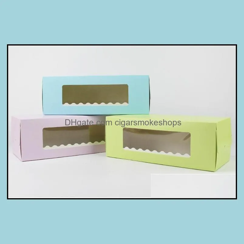 5 Colors Long Cardboard Bakery Box for Cake Roll Swiss Roll Boxes Cookie Cake Packaging W9273