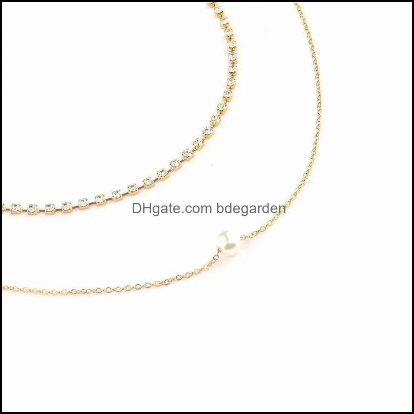 new design lovely style 2 layers imitation pearl pendant necklace multilayer crystal chain choker necklace for girls gift