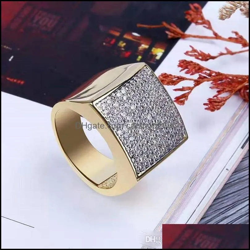 iced out rings for men luxury designer mens bling diamond square gold ring copper zircon 18k gold plated wedding engagement jewelry