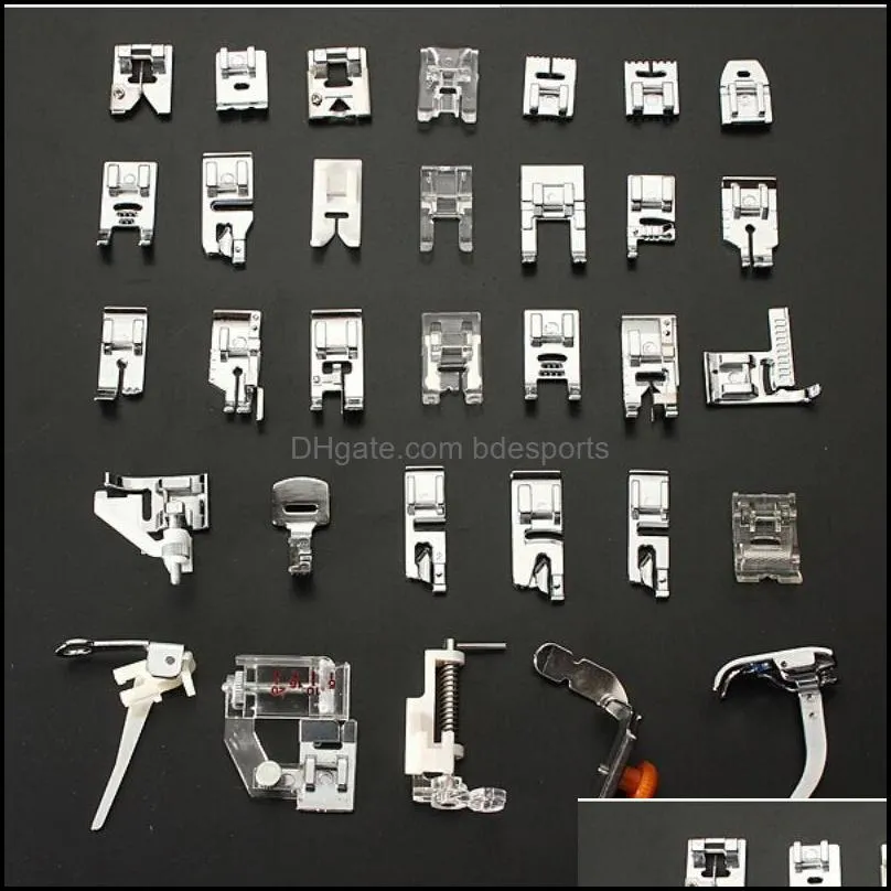 직물 및 재봉 홈 섬유 정원 정원 32pcs 국내 Hine Presser Foot Feet Foot Feet Kit Set Brother Singer Janome 도구 액세서리 Cy-032 드롭