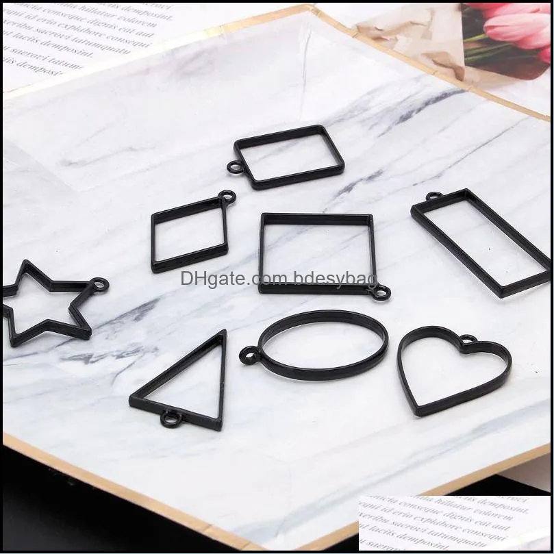 other 9pcs assorted black geometric pressed flower frame pendant resin jewelry makingother