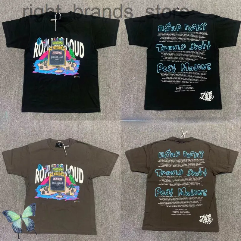 Rolling luide Miami exclusieve line-up tee hand geschilderde graffiti korte mouw t-shirt w220811