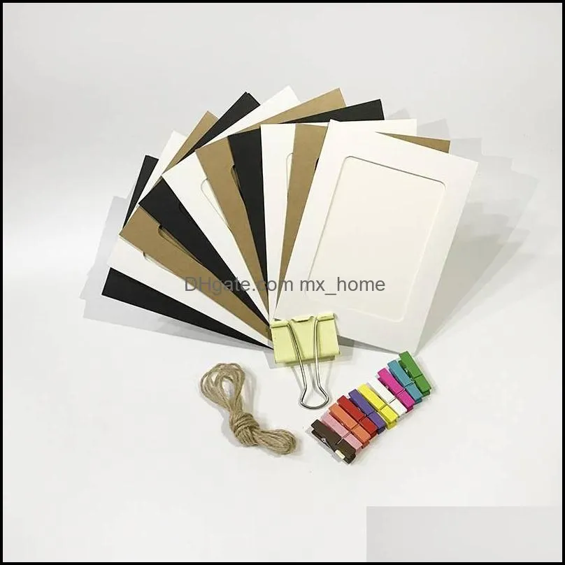 10pcs Combination Wall Photo Frames DIY Hanging Picture Album Party Wedding Decoration Paper Photos Frame with Rope Clips 3/4/5/6/7