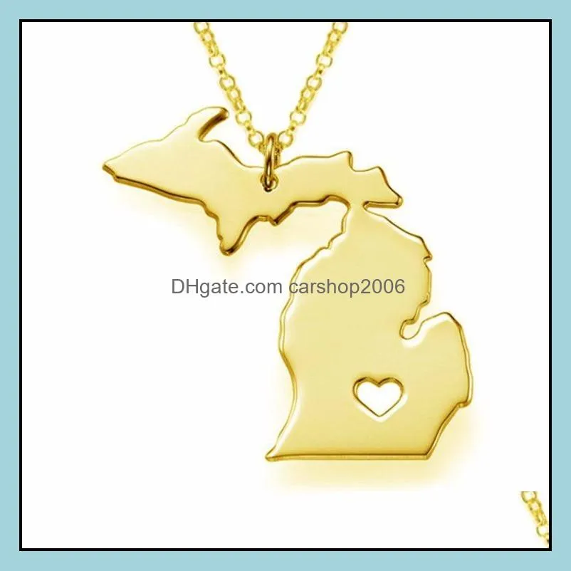 Hanger kettingen hangers sieraden fijne legering Amerikaanse kaart ketting Michigan voor moeder vriendin goud drop levering 2021 uas6p