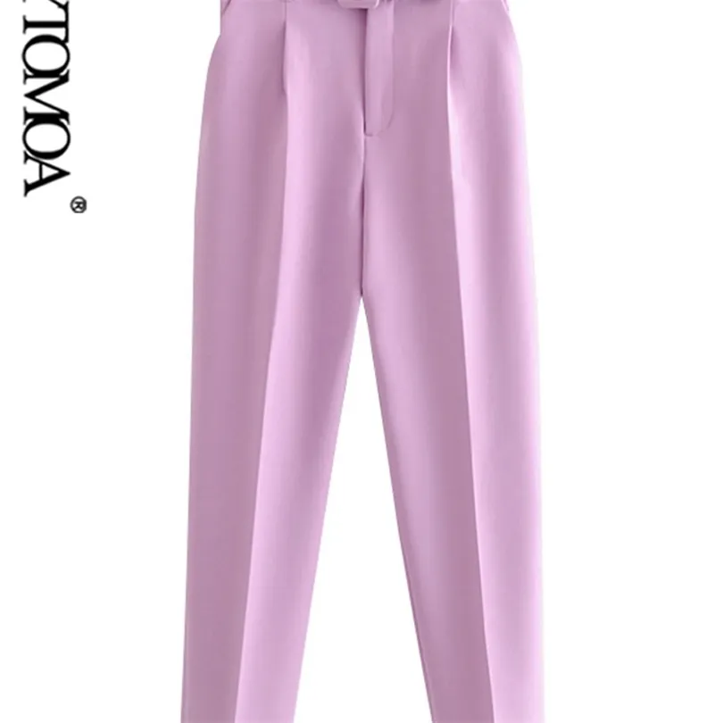KPYTOMOA Women Chic Fashion High Waist With Belt Pants Vintage Zipper Fly Pockets Office Wear Female Ankle Trousers Mujer 211218
