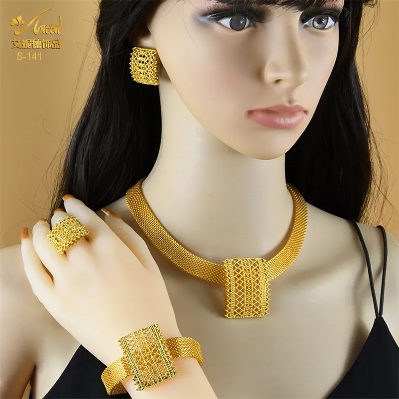 Indyjska biżuteria luksusowy naszyjnik afrykańska biżuteria Zestaw Dubai Gold Kolor Arabic Wedding Collections Kolekcja Kolekcji dla kobiet 220726