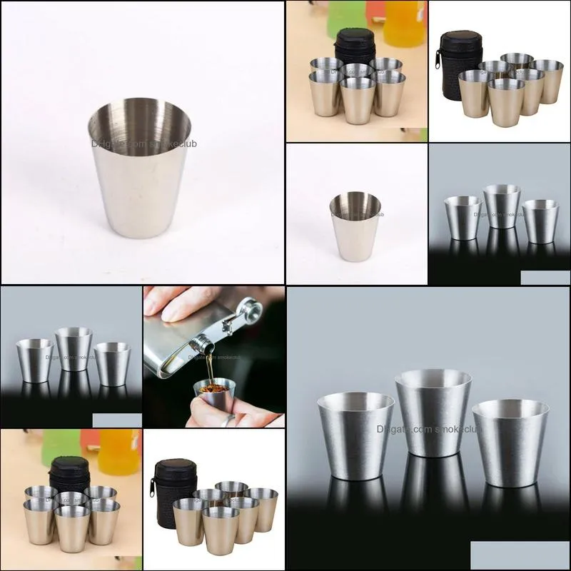 6 Pieces Stainless Steel Wine Beer Whiskey Mugs Outdoor Travel 30ml Cups Set