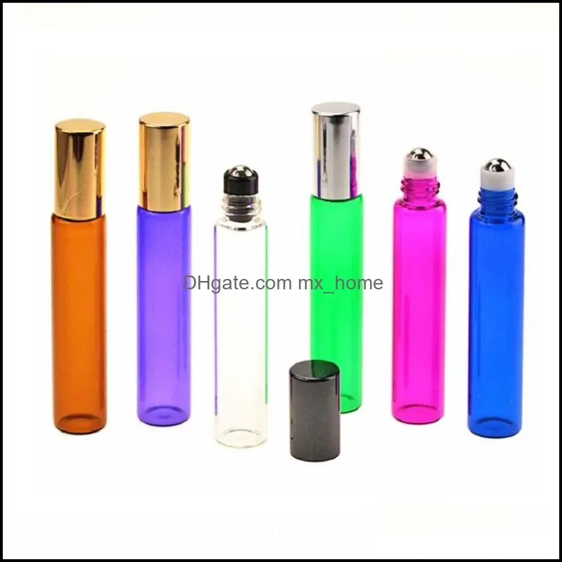 Packing Bottles Office School Business Industrial 10Ml Glass Essential Oil Roll On Per Bottle Single Roller With 6 Colors Body 3 Cap Drop