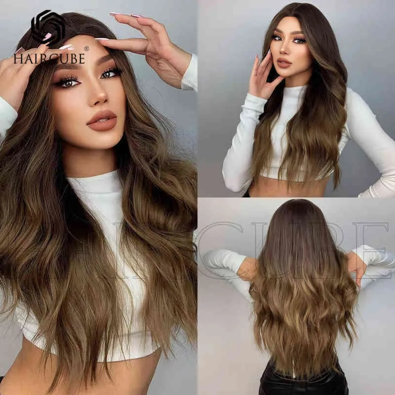 Human Hair Wig Synthetic Wigs High Temperature Silk Synthetic Women Wig Long Curly Hair Brown Taupe Gold Style Daily Application 220527