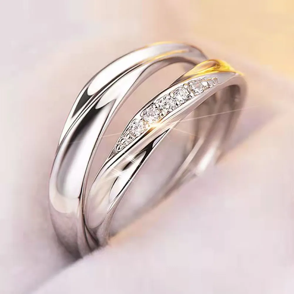 1 paire cuivre plaqué platine redimensionnable torsion cristal couple bague réglable fiançailles mariage accessoire hommes femmes traversant la rivière de l'amour doigt bijoux