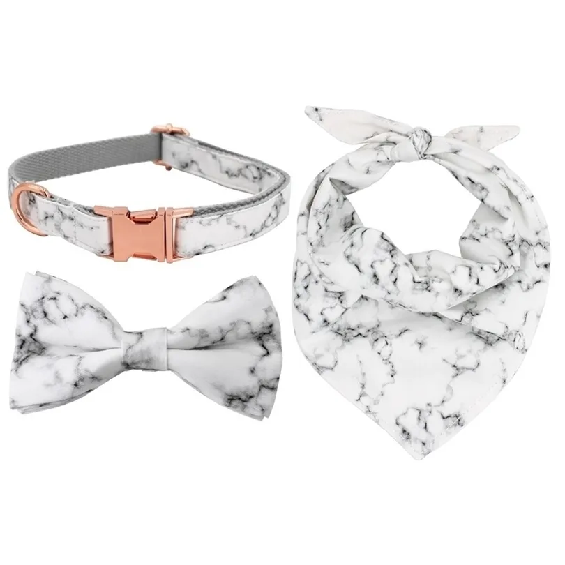 Colar de cachorro de mármore com gravata borboleta personalizada personalizável algodão de algodão gato de gato T200517