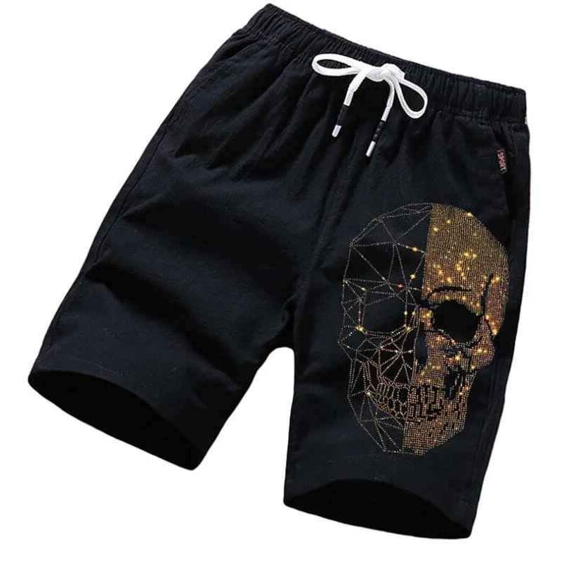 Männer Shorts Anime Herren Strass Schädel Sommer Casual Strand Männer Kurze Hosen Streetwear Fitness KleidungHerren