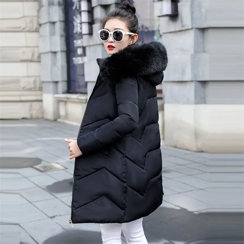 Jaqueta feminina jaqueta longa casaco feminino casaco de inverno quente colar de peles com parka mujer plus tamanho 7xl woman parkas 201126