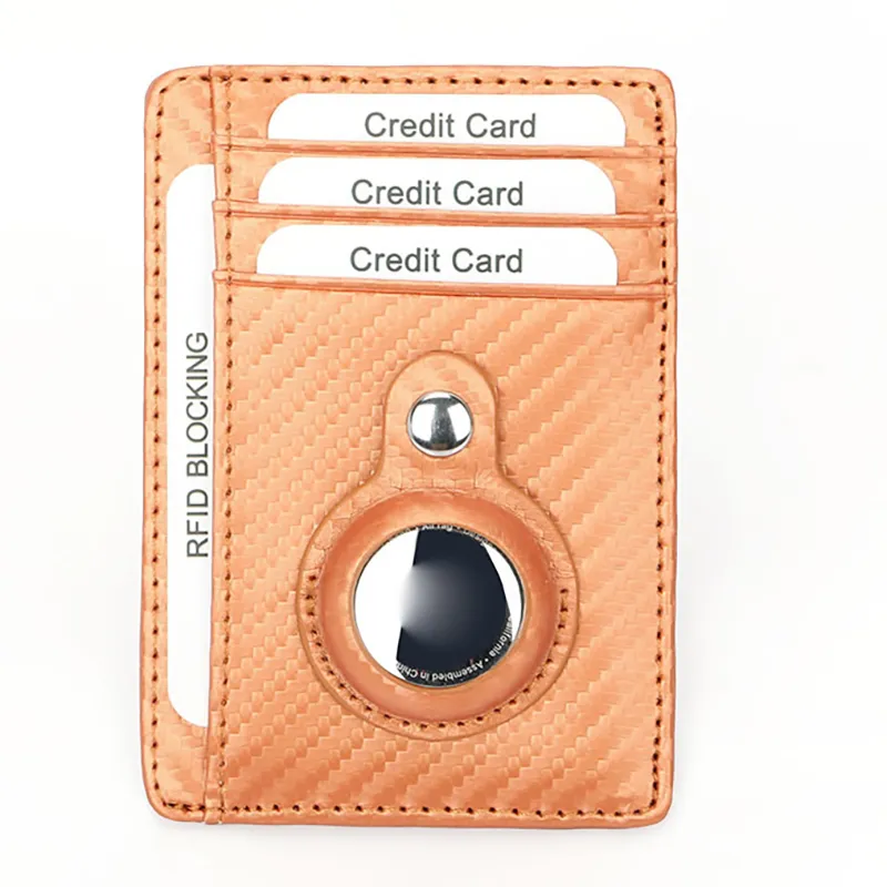 För AirTag Wallet Card Holder Cases Anti-stöld Anti-Loss Tracker Men's and Women's Cowhide Carbon Fiber Mönster Plats Tracker Cards Package