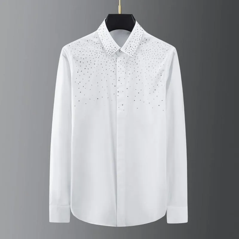 Männer Casual Hemden 2022 Hohe Qualität Strass Hemd Herren Langarm Streetwear Slim Weißes Kleid Männer Kleidung Soziale Chemi326x