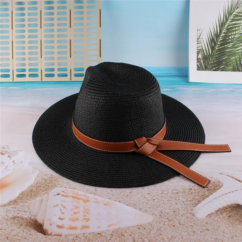 2022 dames été pliable Simple chapeau de paille bord de mer plage vacances crème solaire Protection UV chapeau de soleil arc ceinture grand bord Jazz chapeau