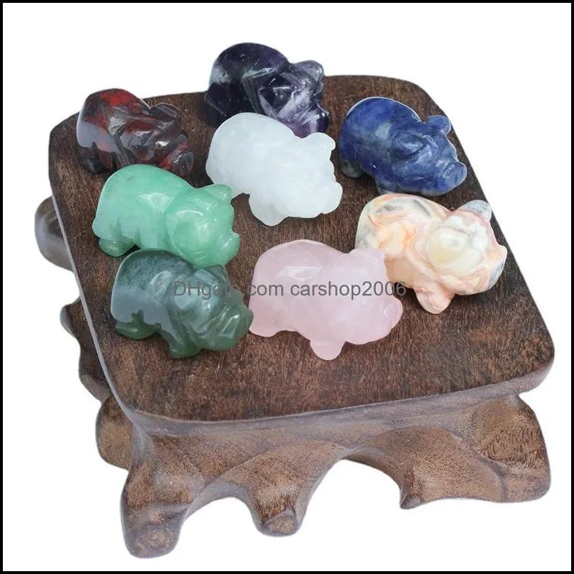 natural stone carving pig shape crafts ornaments amethyst rose quartz crystal healing agate animal decoration