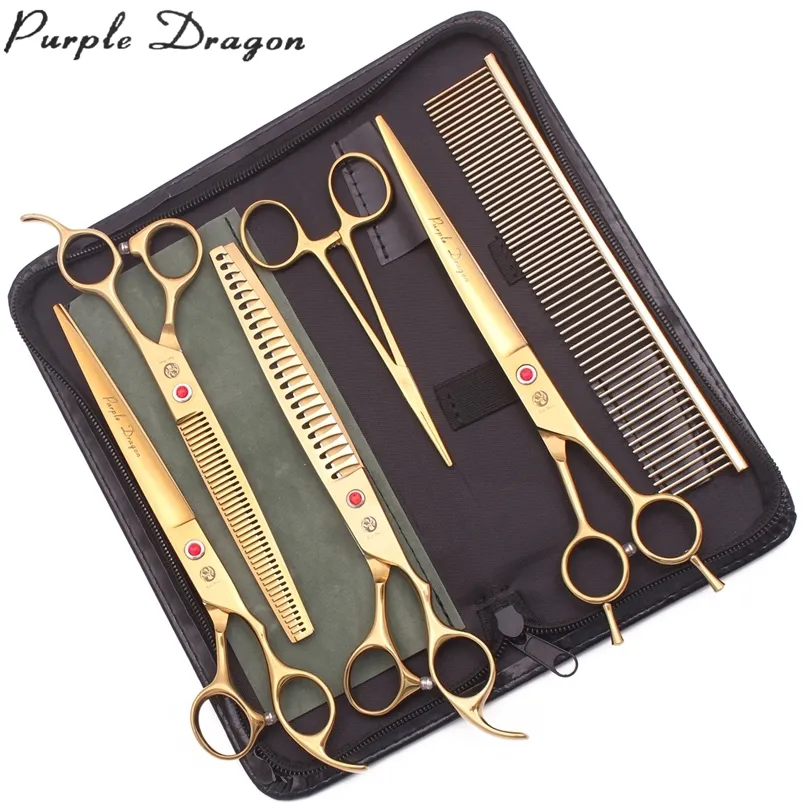 Purple Dragon 8" Japan 440C Hundepflegeschere Drop Pet Scissors Kit Effilierschere oder gebogene Schere Z3015 220423