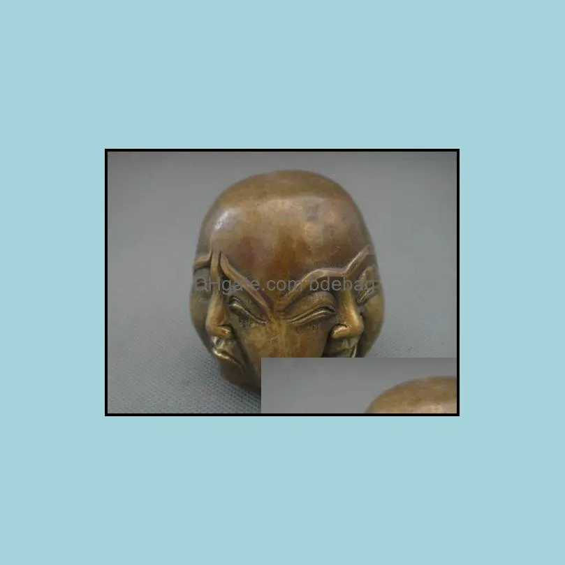Collectible Carving 4 face Mood Buddha Copper Statue Pleased Anger Sorrow Happy