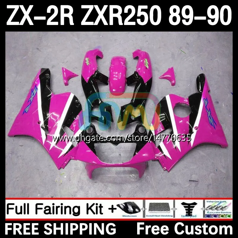 Motorcykelkropp för Kawasaki Ninja ZX2R ZXR250 ZX 2R 2 R R250 ZXR 250 89-98 BODYWORK 8DH.65 ZX2 R ZX-2R ZXR-250 89 90 ZX-R250 1989 1990 Full Fairings Kit Black Pink