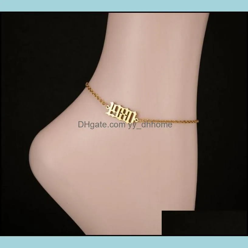 NEW Personalize Stainless Steel Ankle Bracelet 1980 to 2000 Special Birth Year Custom Number Anklet Charm Bracelet Best Friend Gifts