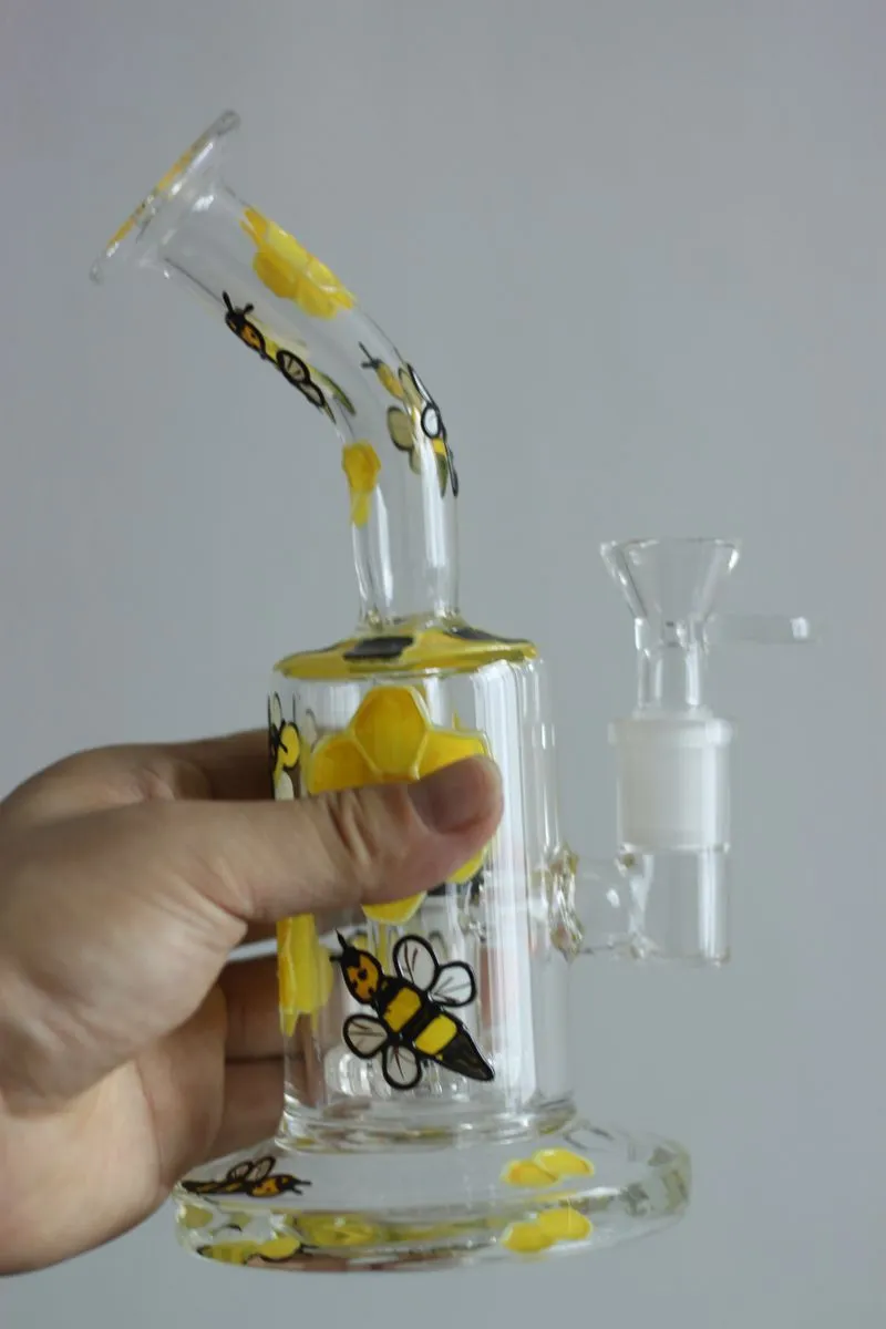 8,5 inch gele honingbij glazen water waterpijp waterpijp met banden perc rookpijpen voor vrouwelijke 14 mm gewricht