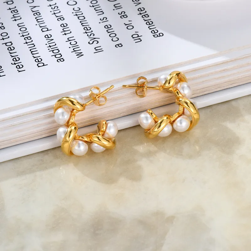 Mierfyni Pearl Stud Earrings, Gold Pearl Earrings Studs, Faux Pearl Earrings For Women Gold Plated, Gold Stud Earrings, Large, Pearl 18k Gold Plating, Pearl