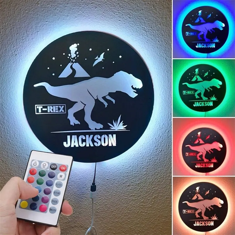 Dinosauro personalizzato LED Night Light Nome personalizzato Legno Neon Sign Lampada da parete per bambini Regali per feste di compleanno Decorazioni per la camera da letto LT0068 220623