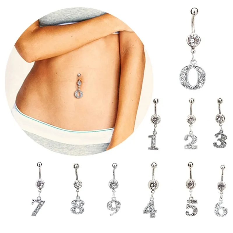 Zircone Moda Chirurgica Acciaio inossidabile Piercing all'ombelico Ciondolo numero Anelli ombelico Donna Gioielli per il corpo