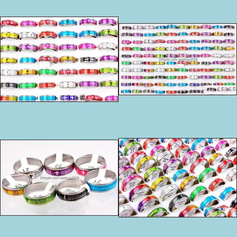 wholesale bulk lots 30pcs rings band english scripture resin stainless steel ring prayer gift xams fashion jewelry 17-21mm