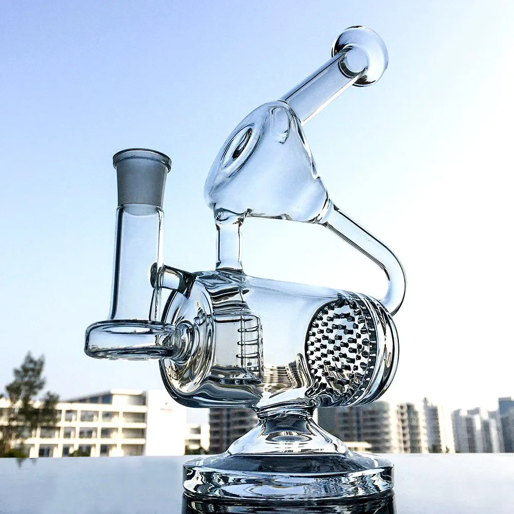 9 pouces narguilés recycleur bangs en verre inline perc huile dab rigs uniques conduites d'eau avec bol 14mm joint femelle