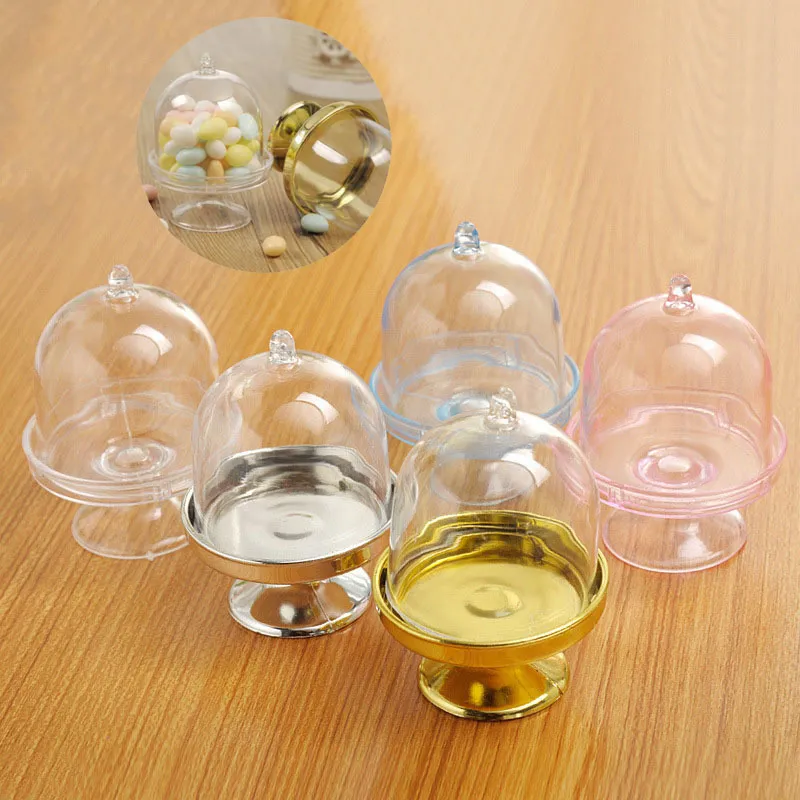 12 pcs PVC Boîte De Bonbons Décoration De Mariage Coffrets Cadeaux Plateau Forme Or Clair Bonbons Boîtes Faveur Transparent Boîte À Gâteau CX220423