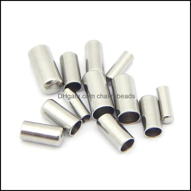 50pcs 2/3/4/5mm stainless steel caps crimp leather cord wire metal end cap crimps clasps for jewelry making components diy 2227 T2