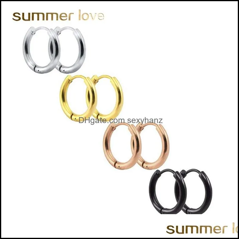 Trendy Round Small Hoop Earrings 8mm-16mm 316L Stainless Steel Gold Silve Rose Gold Black Earrings Simple Party Earrings for Women