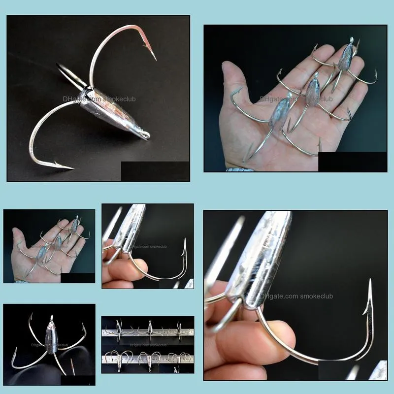 Hot 5PCS treble hooks fourfold hooks 3/4Paws Hooks Lead sinker Anchor fish tool Big fish hook High quality! YQHW