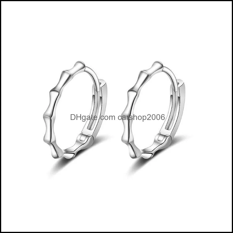 Sterling Silver Prevent Allergy Hoop Earrings For Women Trendy Small Bamboo-Circle Jewelry Gift & Huggie