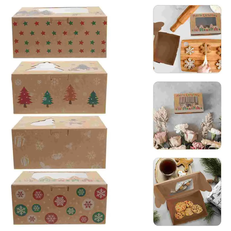 Geschenkwikkeling 8pcs Paper bakkerijboxen Mooie cake chic dessert voor kerstfeestgift