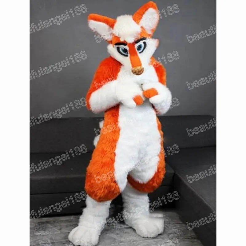 Halloween Orange Long Fur Husky Dog Mascot Costume Cartoon Plush Anime personaggio a tema Carnevale di Natale Adulti Festa di compleanno Fancy Outfit