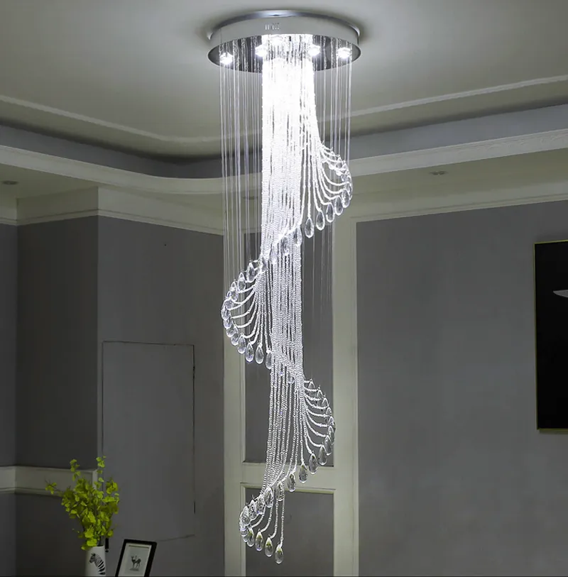 Modern Luxury Large Crystal Lamps Chandelier K9 Crystal Stair Spiral Light Fixtures Creative LED Chandeliers Lamp Hotel Villa