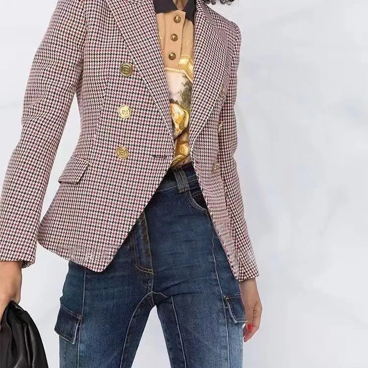 B939 Abiti da donna Blazer Tide Marchio Stilista retrò di alta qualità Serie griglia presbite Giacca da uomo Leone doppiopetto Slim Taglie forti Abbigliamento da donna