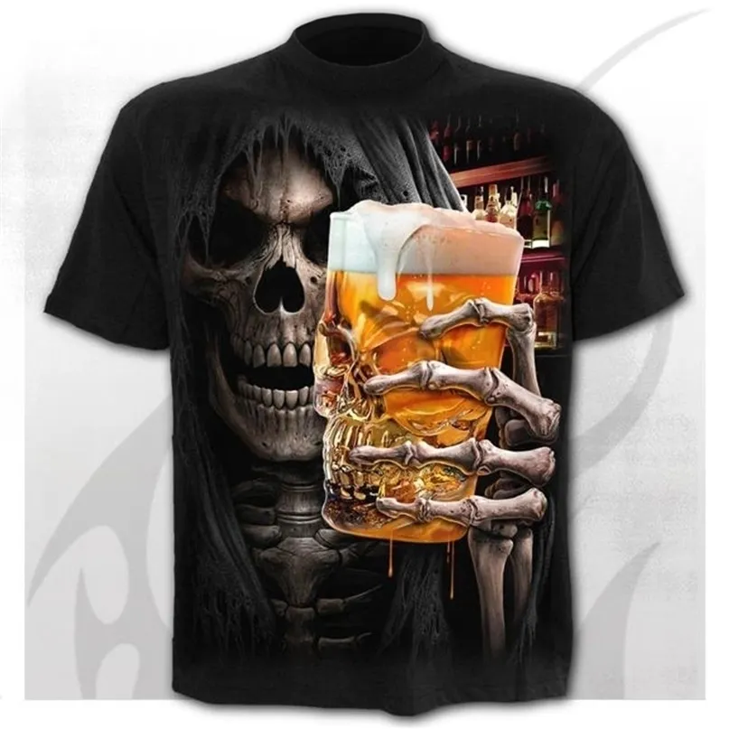 Enge schedel heren t-shirts punk 3D-shirts zomer mode tops O-hals T-shirt Jongens kleding Grote maat Streetwear 220411