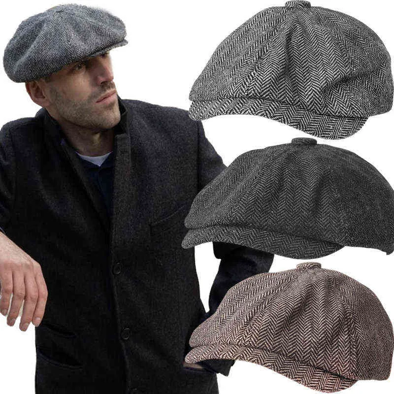 Hommes Casual Stripe Laine Béret Chapeau Style Britannique Classique Rétro Journal Vendeur Chapeaux Printemps Et Automne Casquette Universelle Loisirs Sport Casquette De Soleil J220722