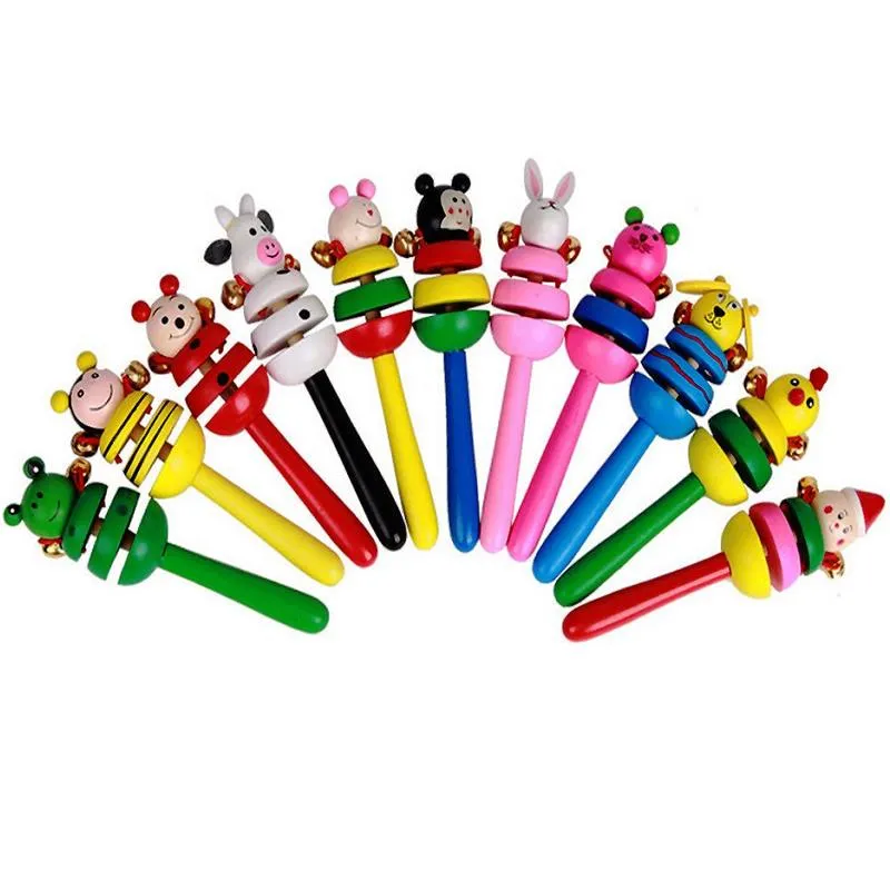 Cartoon Animal Rattle Baby Kids Handbells Musical Development Wood Toy Bed Bells Infant Kindergarten Educational Toys