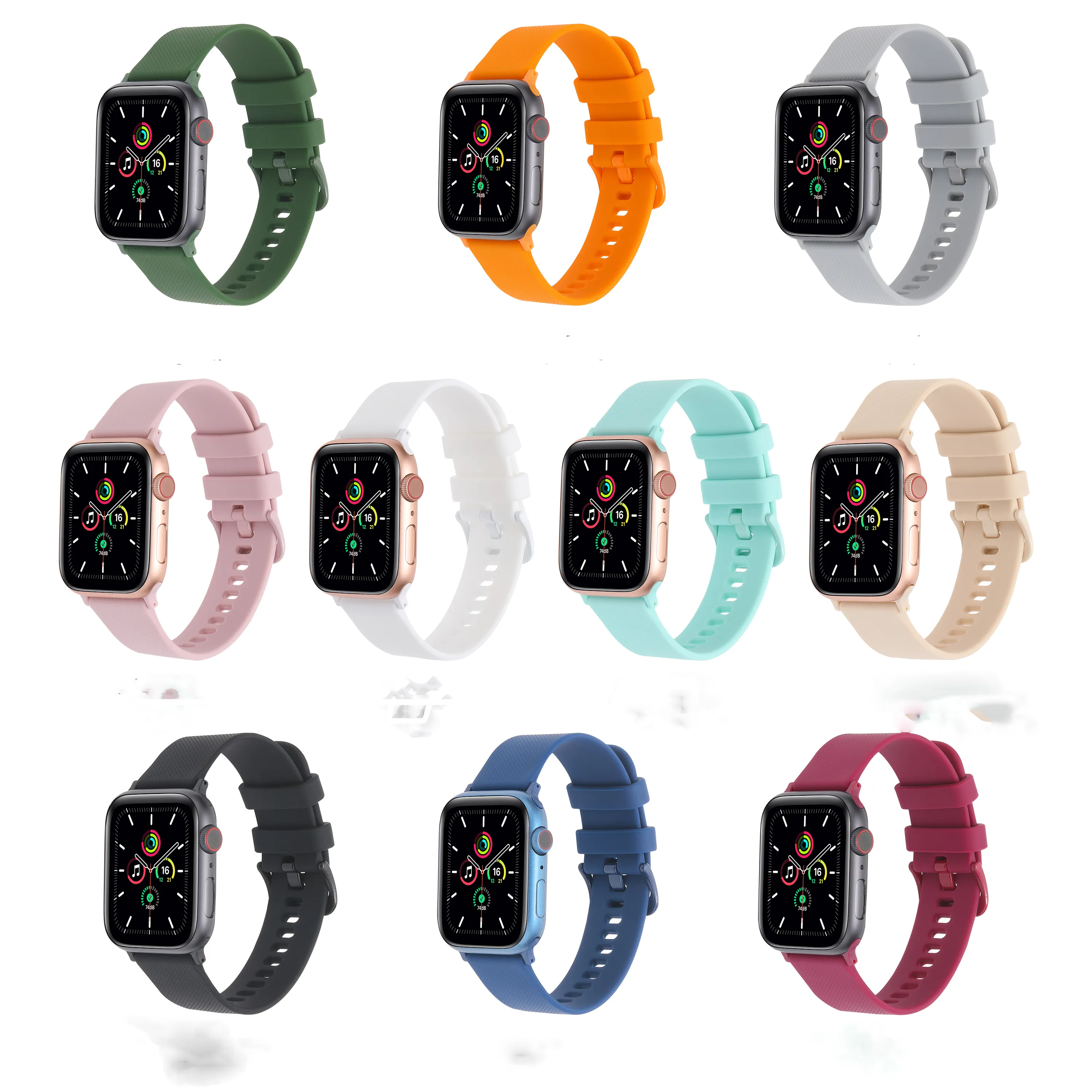 Bracelets iWatch en silicone pour bracelet de montre Apple intelligent série 1 à 7 SE S7 bracelet 38MM 40MM 41MM 45MM concepteurs de bracelets universels montres Designer Wowen Bands smartwatch USA