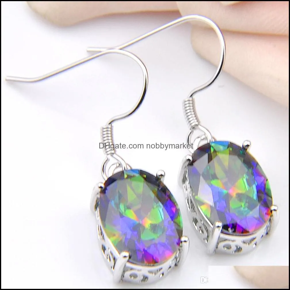 Luckyshine Fashion-forward Oval Colorful Mystic Topaz 925 Sterling Silver Necklace Zircon Bracelets Earrings Pendants Wedding Jewelry