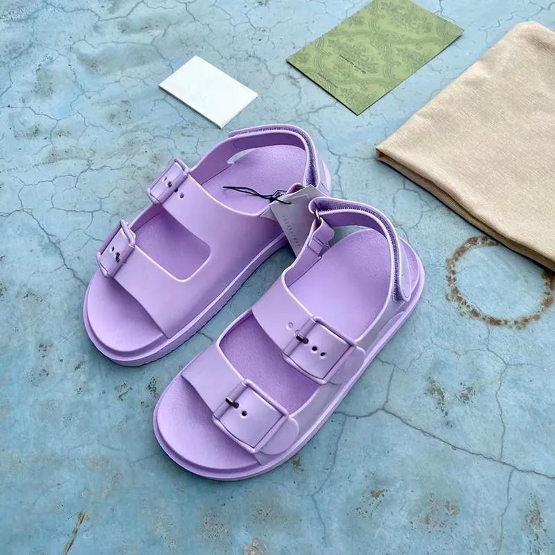 Women's Sandal Mini  Rubber Sandald Hook&Loop Flat Mule Designer Platform Shoes Jelly Adjustable Buckle Shoe With BOX