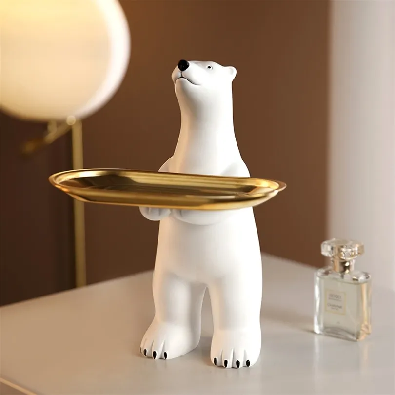 Weilead Resina Polar Urso Storage Bandeja de Artigos de Mobiliário Nórdico Estatuetas Modernas Criativas para Ornamentos de Desktop de Casa Interior 220426