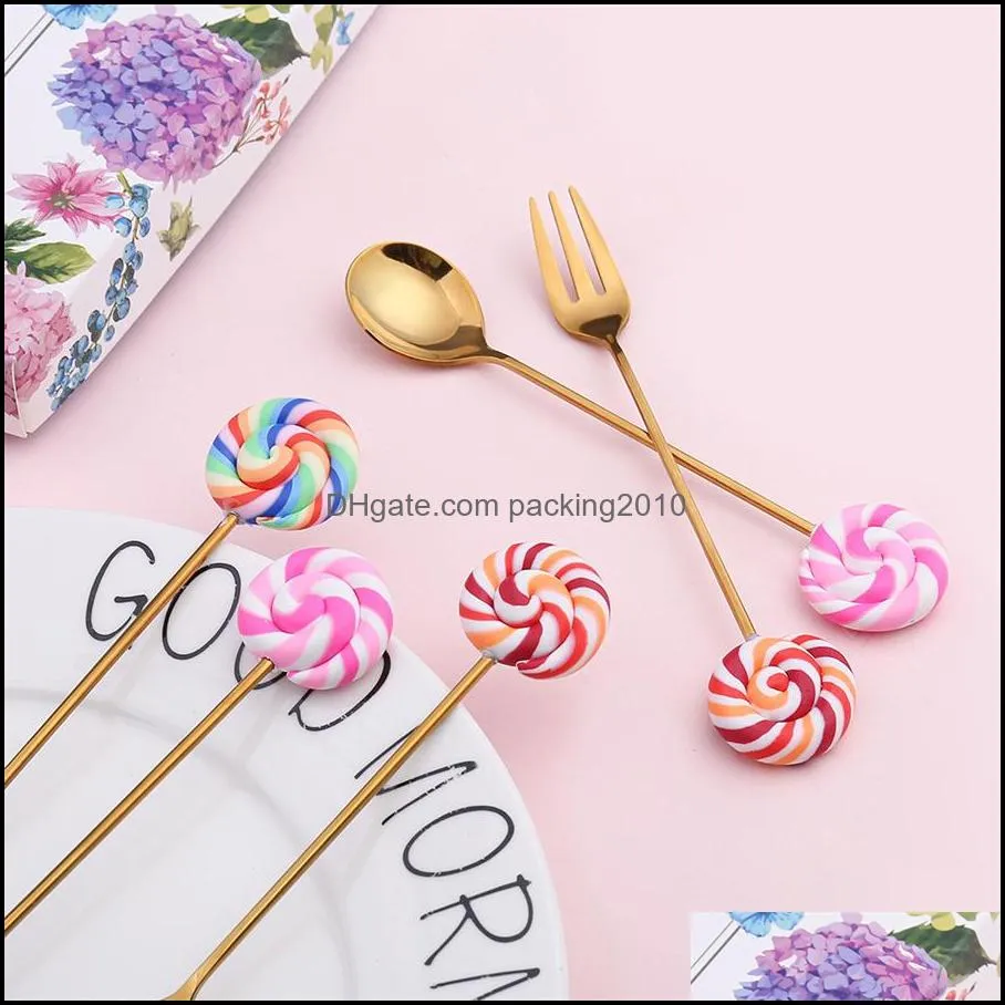 Stainless steel spoon stirring coffee spoon children`s lovely ice cream fork cartoon fruit