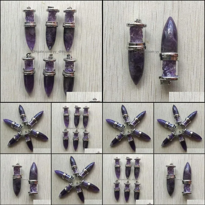 pendant necklaces natural amethysts stone wishing bottle cone reiki pendulum pendants for women men jewelry 6pcs/lot wholesale