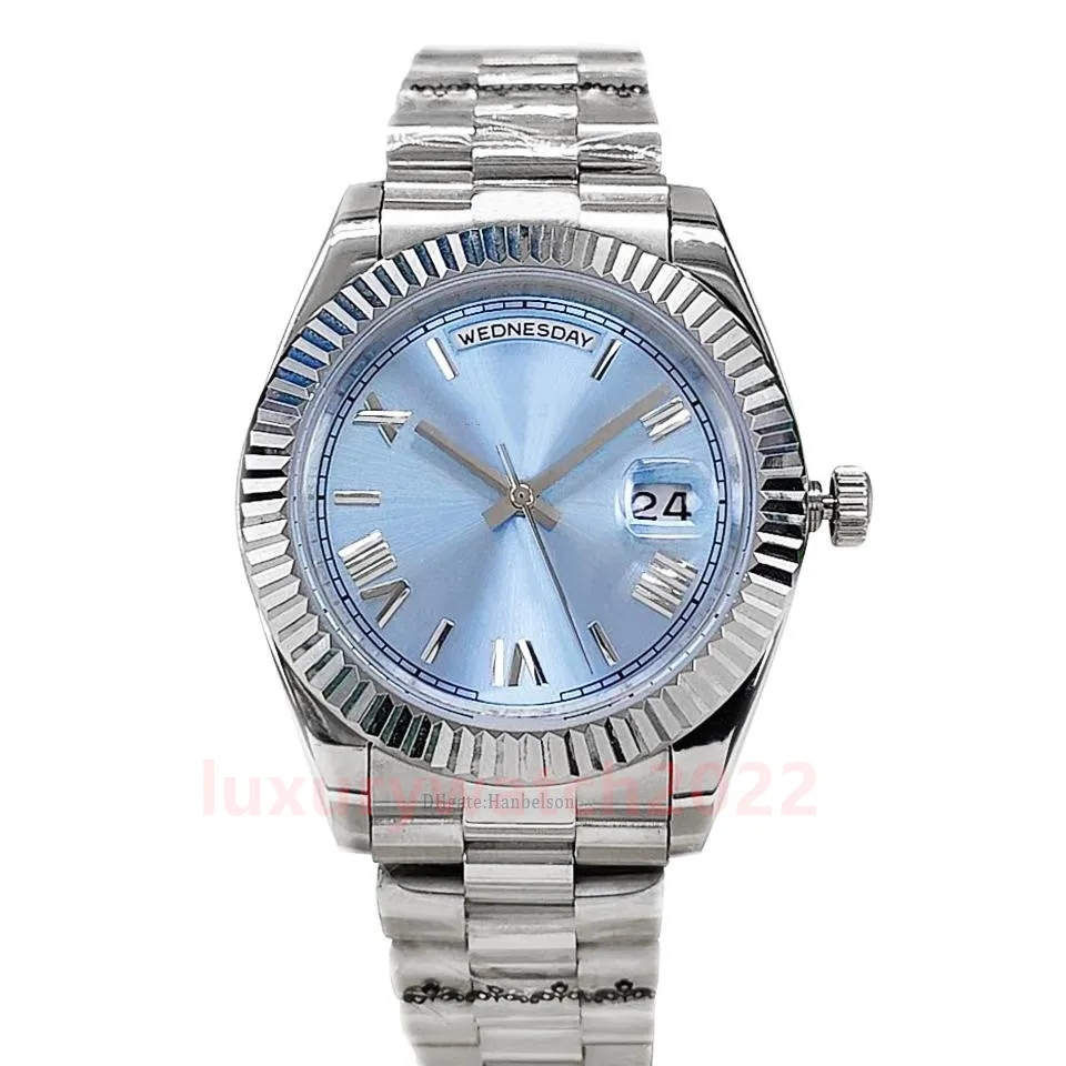 2022 Mens Watch Diamond Bezel Roman Ice Blue Dial Mécanique automatique en acier inoxydable 41MM Verre saphir Montre De Luxe Montre-bracelet